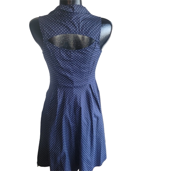Bailey Blue Navy Polka Dot Sleeveless Retro Fit and Flare Dress S - Picture 6 of 7